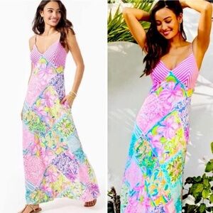 Lilly Pulitzer Maldives Maxi Multi Block Party Engineered Dress SZ US 6